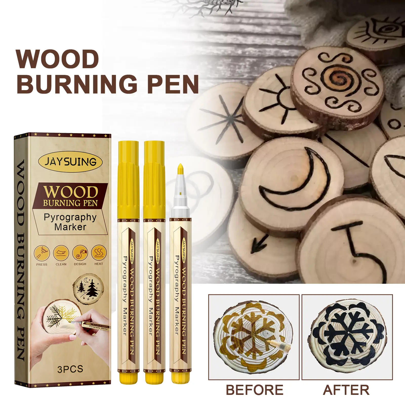 Jaysuing Combustion Marker, Wood Branded Coasters Cutting Board Handmade Diy Design Burning Pyrography Pen