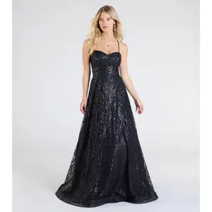 Klaire Lace-Up A-Line Glitter Sequin Formal Dress