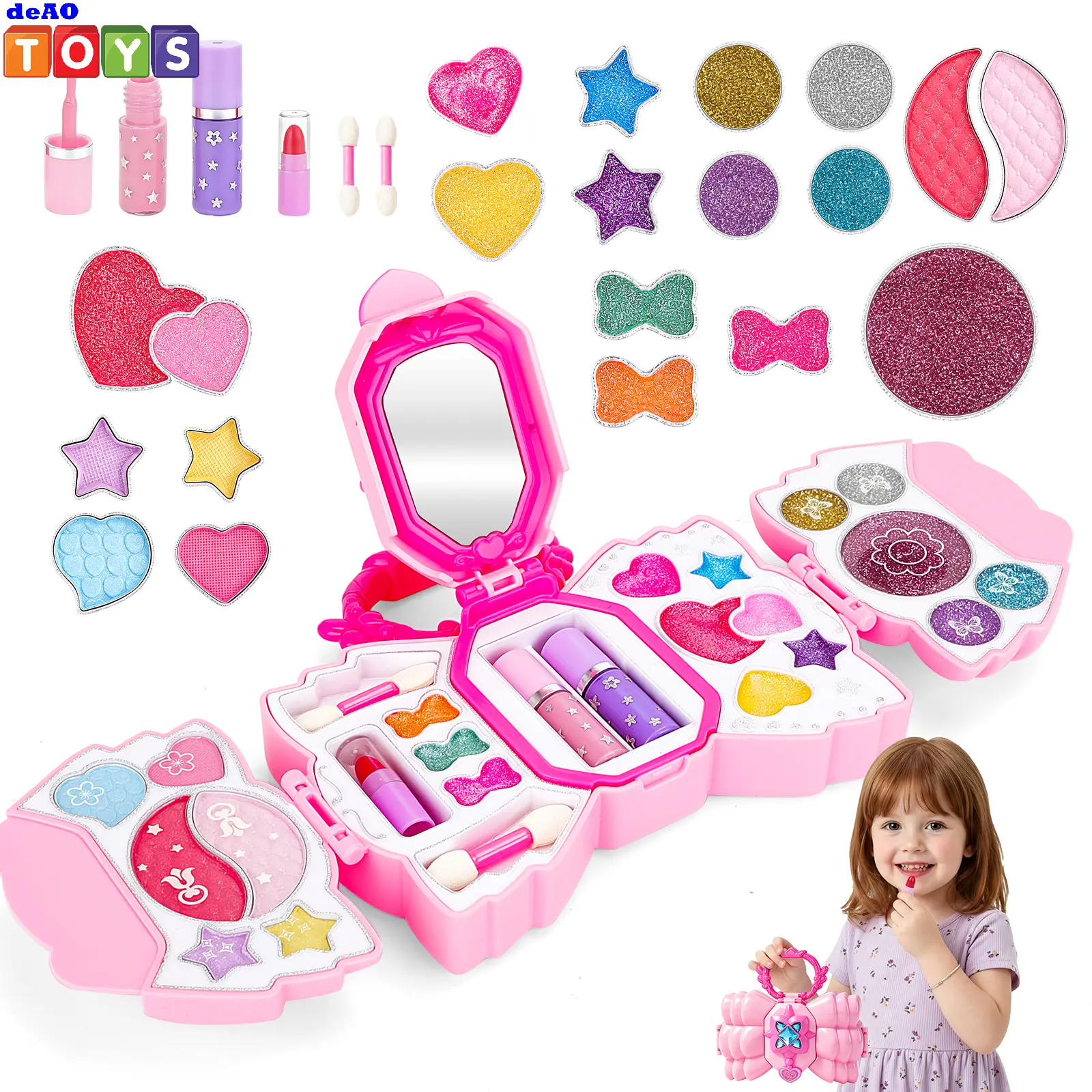 deAO Kids Makeup Kit for Girl, Real Washable Makeup for Kid with Mirror, Kids Makeup Sets for Girls 5-8, Princess Toys Cosmetic Set, Christmas & Birthday Gifts Toys for 3 4 5 6 7 8 Year Old Girls #sohochic