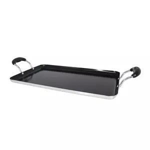 17"x10"Ceramic Double Burner Griddle Black: Stovetop Griddle, Aluminum, Hand Wash, Electric & Gas Compatible