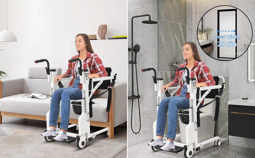 GARVEE Hoyer Lifts for Home Use, Electric Patient Lift Transfer Chair,Hydraulic Patient Lift Transfer Chair, Bathroom Wheelchair with 180° Split Seat and Potty, Portable Elderly Lift
