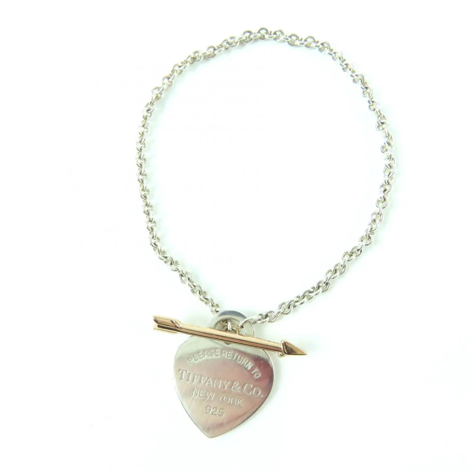 Pre-owned Tiffany & Co. Sterling Silver 925 (Ag925) Small Leather Goods Lovestruck Heart Tag AG925 AU750 Bracelet