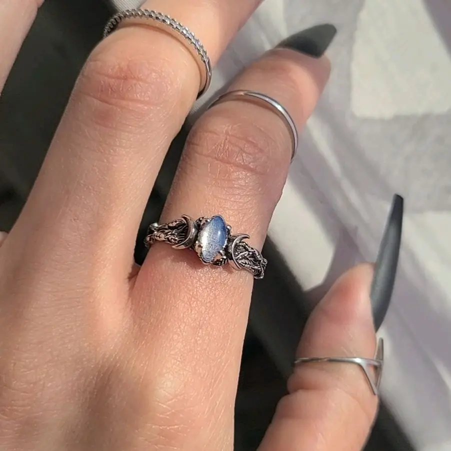 Silver Crystal Triple Moon Branch Ring - Women Silver Crystal Triple Moon Branch Ring - Women