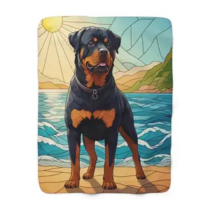 Stained Glass Rottweiler - Beach | Sherpa Fleece Blanket