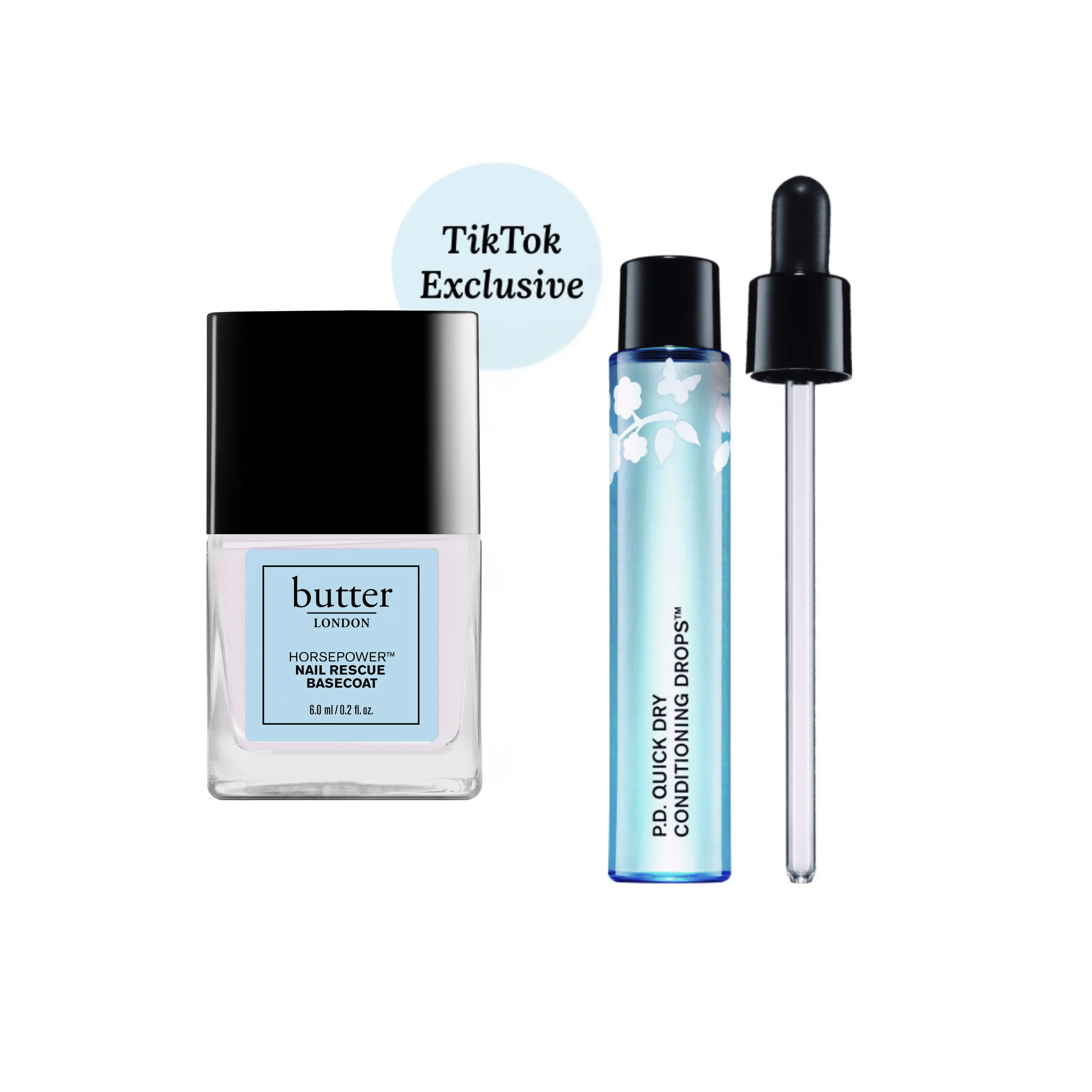 butter LONDON The Ultimate Nail-Saving Duo | Fortifying Strength + Quick-Dry | Horse Power Strengthening Base Coat Nail Rescue (0.2 fl oz) + P.D. Fast-Drying Quick Dry Drops Calcium Manicure Moisturize Nail Care