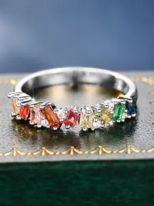 Geometric Square Rainbow Cubic Zirconia Rings for Women & Girls Zirconia Inlay Cute Stackable Design Stacking Engagement Ring Daily Wear Jewelry Accessory for All Seasons
