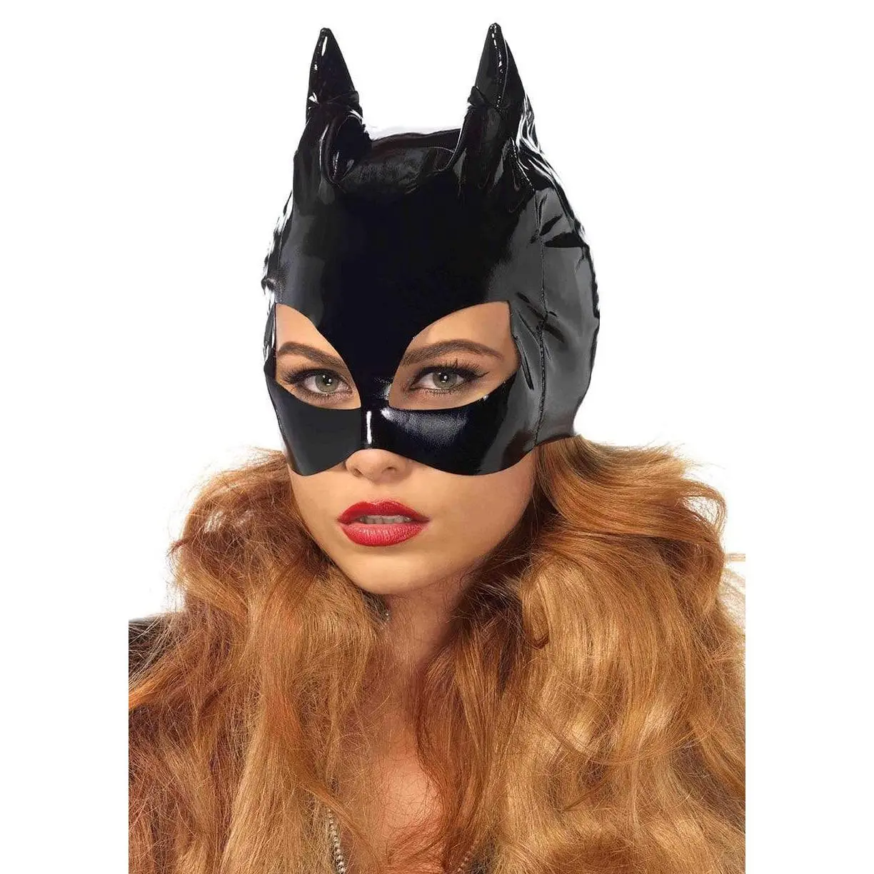 Wet Look Vinyl Catwoman Kitty Mask, Halloween Party Eye-Cover Accessory with Claw Accent, Festive Party Accessories