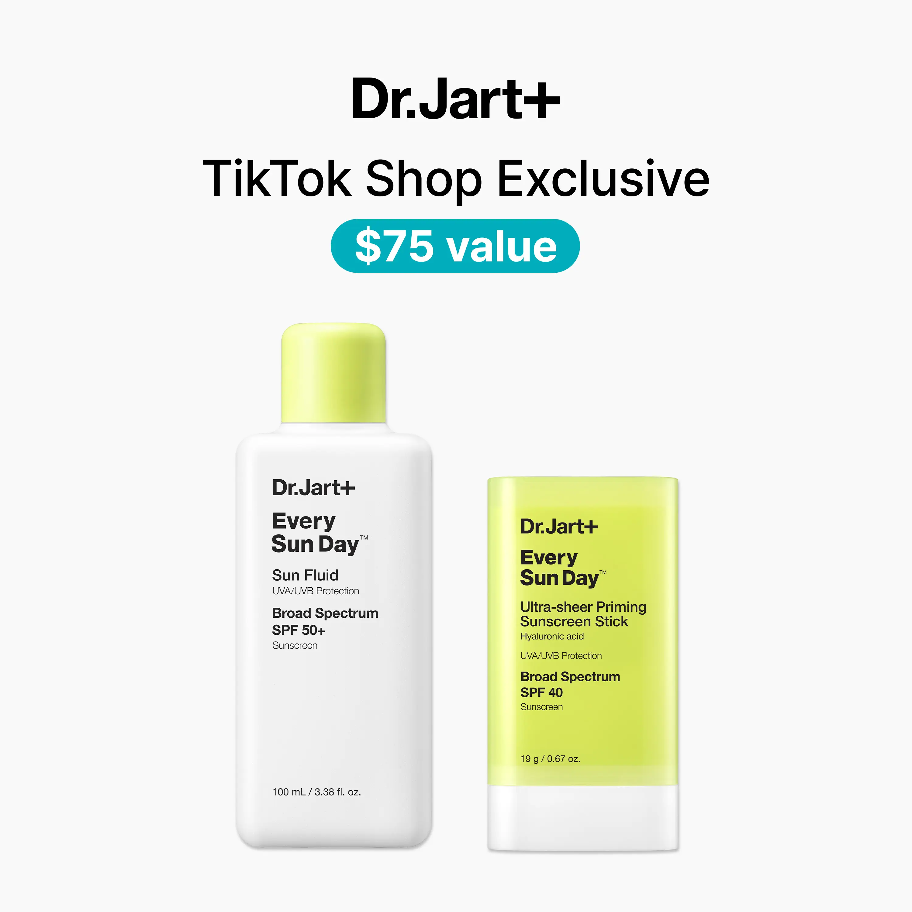 Dr.Jart+ Every Sun Day SPF Value 2 Piece Set– Korean Daily Sunscreen + On-the-Go Stick (No White Cast, SPF 50+)