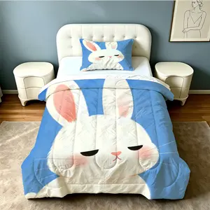 2/3Pcs Blue Tone Cute Creatures Series Comforter Set (with Fillings, Excluding Pillow Inserts), Constant Temperature and Lightweight Design, Neat Edge Finishing, Suitable for Bedrooms and Guest Rooms, Building a Natural and Relaxing Rest Mood.