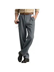 Men's Retro British Style Vertical Striped Loose Straight Versatile Suit Pants Trouser