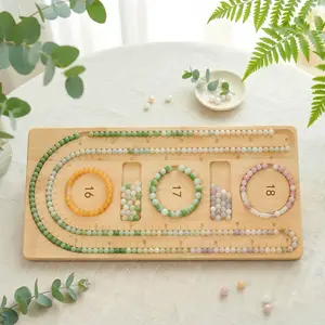 Bamboo Bead Board Jewelry Making Tray, DIY Measuring Board with 4 Non-Slip Pads, Professional Beading Supplies, Crafting Organizer
