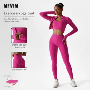 MFVIM Women's Solid Criss Cross Crop Tank Top High Waist Leggings & Zip Up Crop Jacket Tracksuits Set for Yoga Gym Workout Running Athletic Wear Comfortable Outfits with Skin-Friendly Fabric and Non-Slip Thumbtacks Sports Outwear Sleeveless Sweatsuits Spr