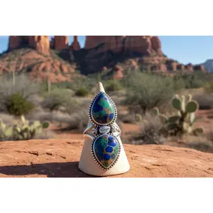 Copper Matrix Azurite Malachite Ring - size 11