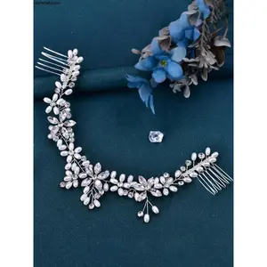 Women's Elegant Faux Pearl & Rhinestone Bridal Tiara Headpiece, Exquisite Shiny Wedding Headwear Perfect for Bridal Party & Special Occasion Styling