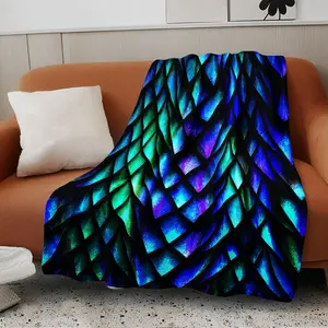 Soft Flannel Blanket with Three-Color Dragon Scale Pattern, Warm and Comfortable for Sofa Bed Office Travel, All Seasons Gift