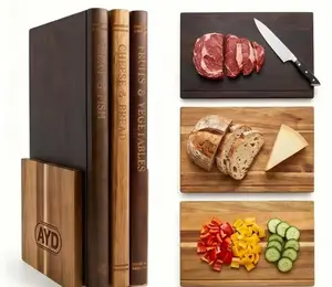 AYD Wood Cutting Boards Set of 3 for Kitchen Thick Chopping Board Large Wooden Cutting Board Set with Deep Juice Groove and Handles for Meat Fruit Cheese 17x12 12x10 12x7 Inches - Knives, Oil