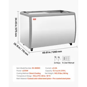 VEVOR Commercial Ice Cream Display Case, 13.1 Cu. ft Chest Freezer, Restaurant Gelato Dipping Cabinet Top Deep Freezer with Locking Casters, Sliding Glass Door, LED Lighting, Hold 8 Ice Cream Tubs