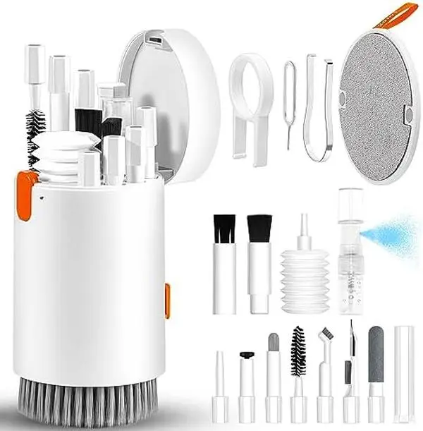 Laptop Phone Screen Cleaner Kit, Computer Keyboard Brush Cleaning Spray for iPhone AirPods MacBook iPad, 20-in-1 Electronic Device Clean Tool for Camera Earbud Car Screens (White)