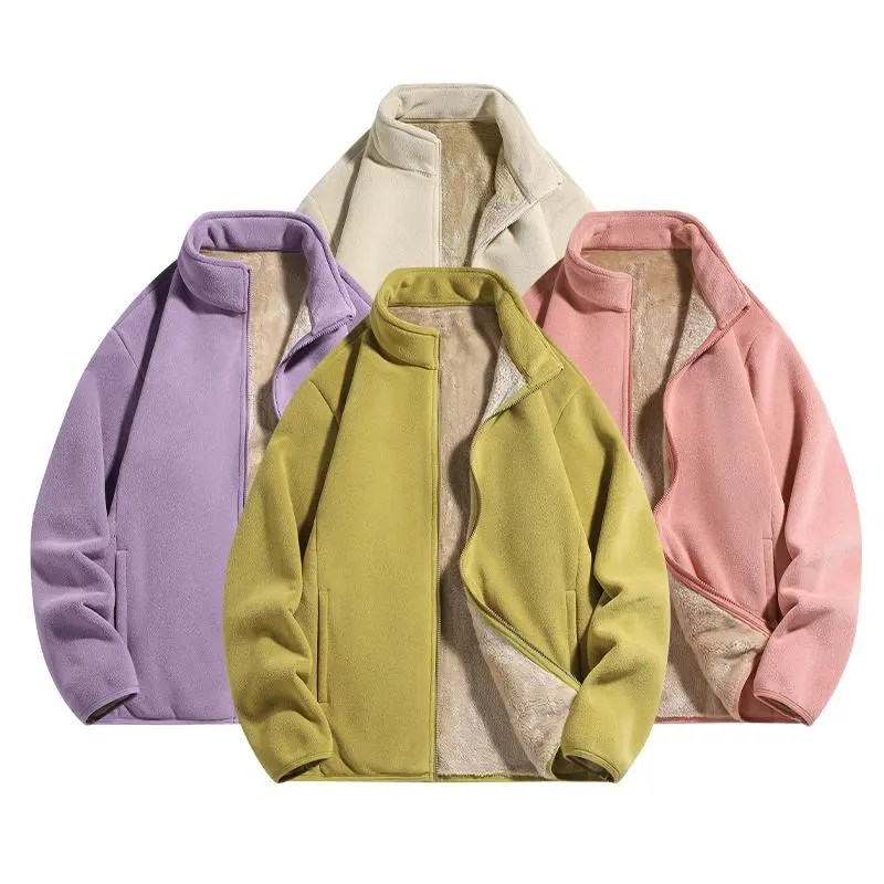 Women’s fleece jacket with a plush stand collar, long sleeves, and zipper closure—ideal for skiing, snowboarding, and casual winter wear.
