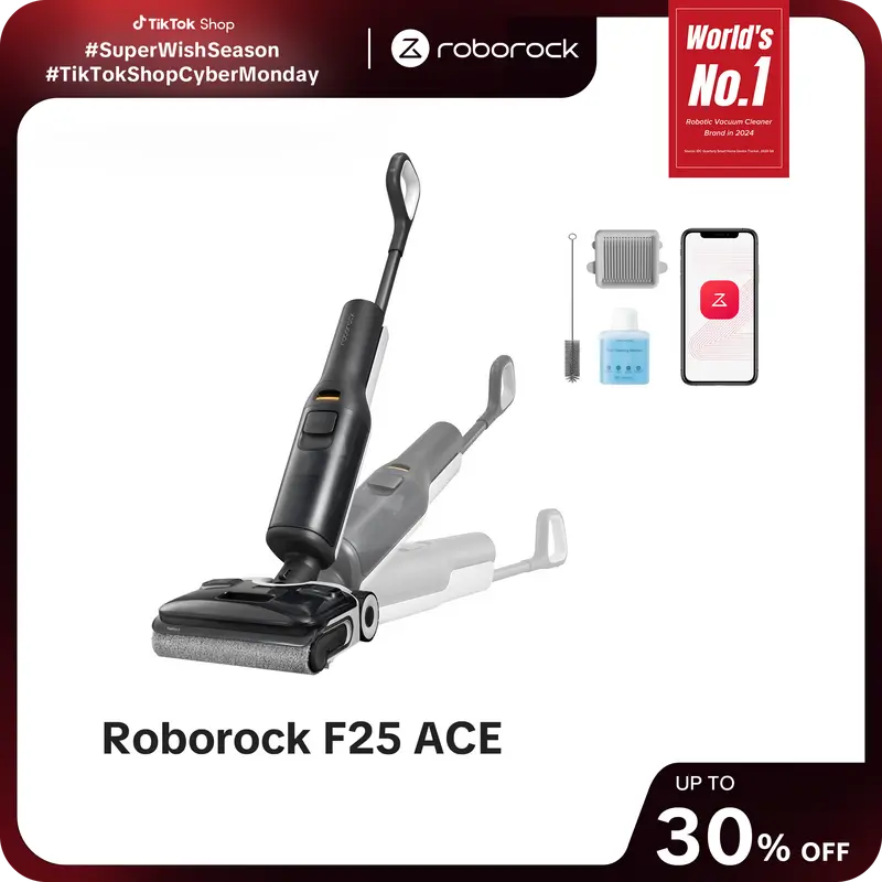 Roborock F25 ACE Wet Dry Vacuum Cleaner, 194°F Hot Air Flash Drying Electric Mop, Cordless, with Zero Tangle, 180° Lie Flat #TikTokShopBlackFriday #TikTokShopCyberMonday