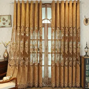 nb 1panel European-style Water-soluble Hollow Embroidered Curtains Villa Living Room Floor Curtains Bedroom Study Blackout Curtains Coffee Color Curtain Home Decor, Excluding Curtain Accessories hb