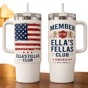 Ella’s Fellas Club Patriotic Insulated Tumbler With Handle, Vintage America 2023 Travel Cup With Straw, Gift For Dad & Him (Box Not Included)