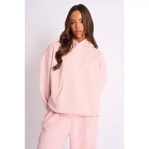 Kaiia Logo Embossed Oversized Hoodie Pale Pink