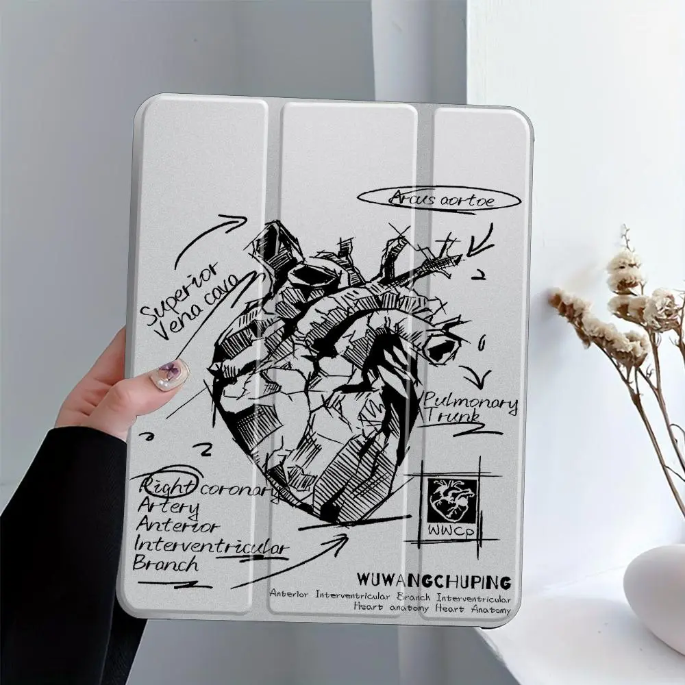 Heart Anatomy Design Clear Acrylic Protective Case, Auto Wake/Sleep Tablet Case with Pencil Holder, Tablet Protective Cover Compatible with iPad, Tablet Casing, Tablet Covers, Tablet Accessories