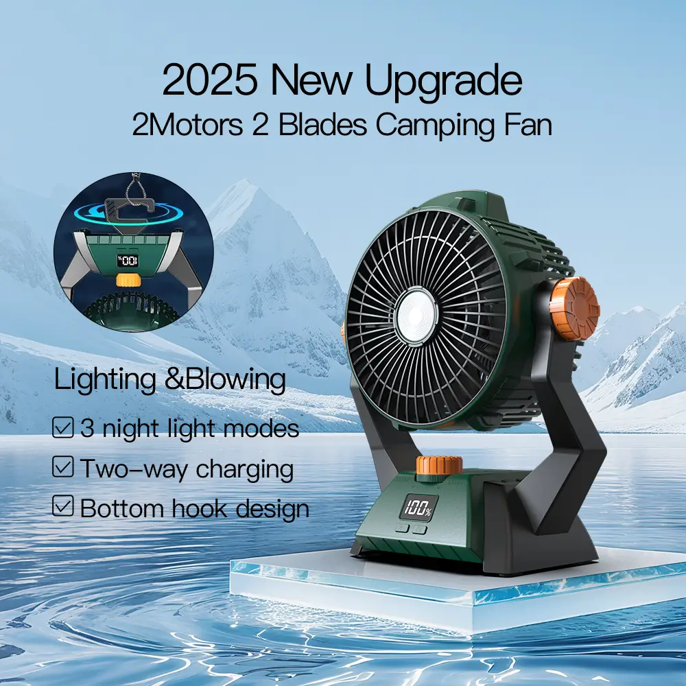 2025 Summer New Portable Rechargeable Fan, 270° Rotatable USB Table Fan with Hook, Outdoor Tent Fan, Suitable for Camping, Traveling, Personal Use, Be
