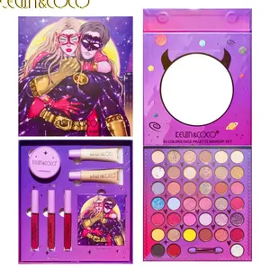 KevinandCoco Starlit Sky Lovers Drawer Beauty Box- 39 Vivid Eyeshadows, 2-liquid concealers, 3 Matte kiss-Proof liquid lipsticks, Quad Diamond Dust Highlighter Palette, Matte Loose Powder-An All In One Beauty Box