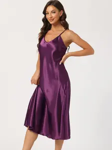 INSPIRE CHIC Women's Satin Pajama Dress Nightdress V-Neck Lounge Long Silky Nightgowns