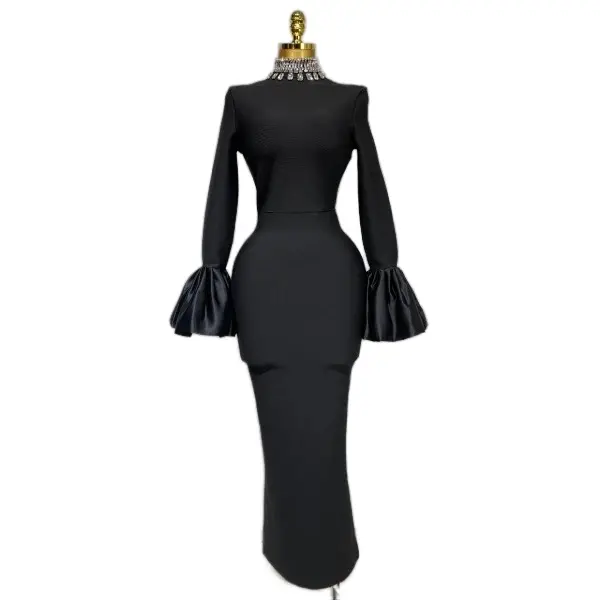 Glam Black Beaded Bandage Dress - Flare Sleeves, Elegant Party Look, Formal Womenswear - TikTok Shop Glam Black Beaded Bandage Dress - Flare Sleeves, Elegant Party Look, Formal Womenswear - TikTok Shop