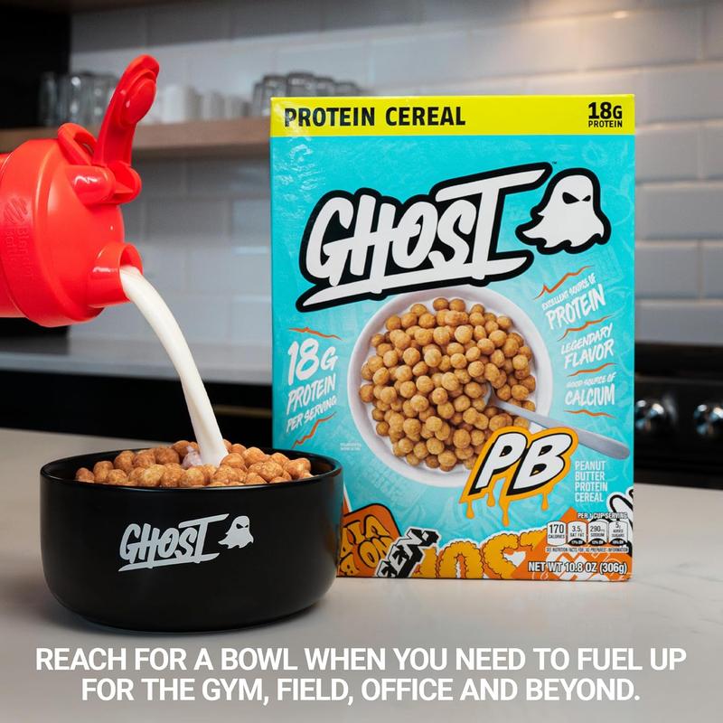 GHOST Protein Cereal, Marshmallows or Peanut Butter Flavor - Contains Lucky Charms Marshmallows or Crunchy Peanut Butter Cereal Puffs - 17G–18G Protein, Good Source of Calcium - Breakfast Cereal & Snack