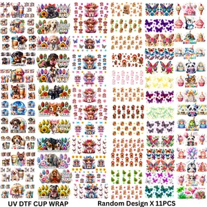11 Random Pattern UV DTF 16 Oz Cup Sleeves, 3D Transfer Stickers for Mugs Bottles Glassware, High Quality Animal Patterns DIY Kit, Sticker Packs