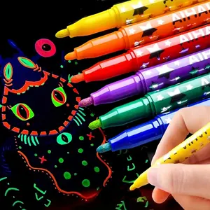 Glow in The Dark Highlighter Markers Set of 6, Luminous Markers, Fluorescent No Bleed Colored Marker Pens for Drawing, Journaling, Poster Making, Crafts, Scrapbooking, Art Supplies