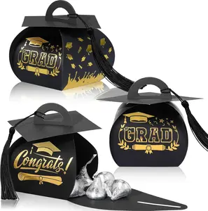 30 Pcs Graduation Cap Gift Boxes Graduation Decorations Class of 2026 Candy Box with Tassel for 2026 Grad Party Favors Supplies(Black, Gold) TaoBary