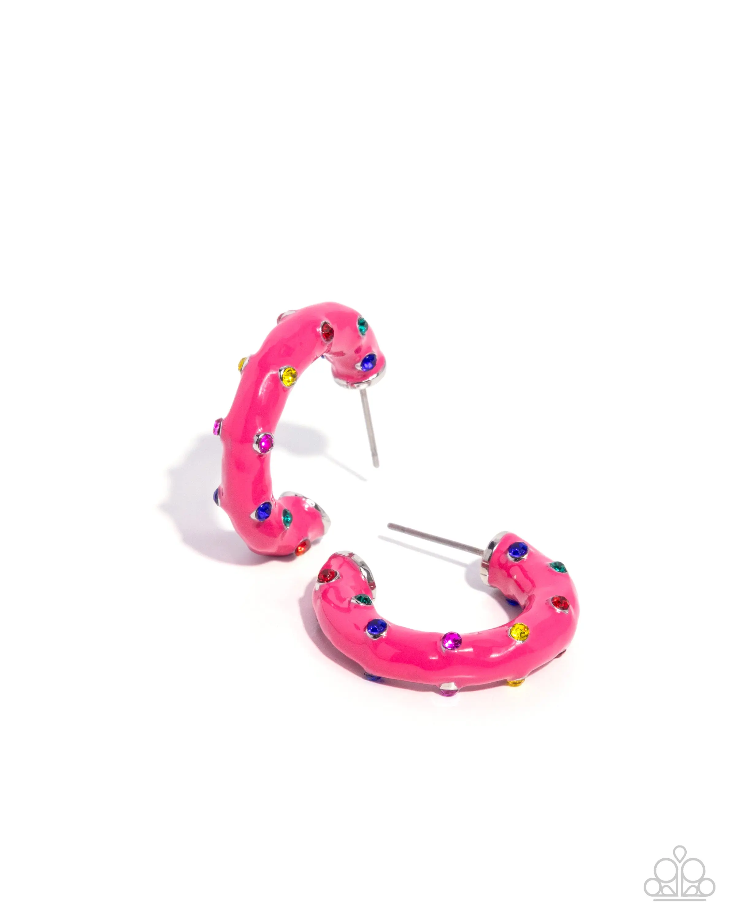 Promising Paint - Pink Dipped Multi Rhinestone Embellished Hoop Earrings - Paparazzi