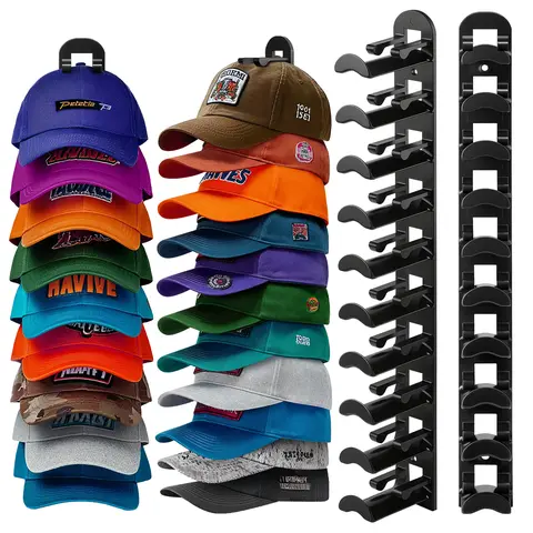 2Pack Hat Organizer for Caps Hold up to 20 Hats Wall Mounted Hat Rack for Wall with Strong Adhesive/Wall Drilled Baseball Cap Organizer Storage Multilayer Two Mounting Option Hat Hanger Holder Display for Door Closet Bedroom Space Saving Design Hat hook