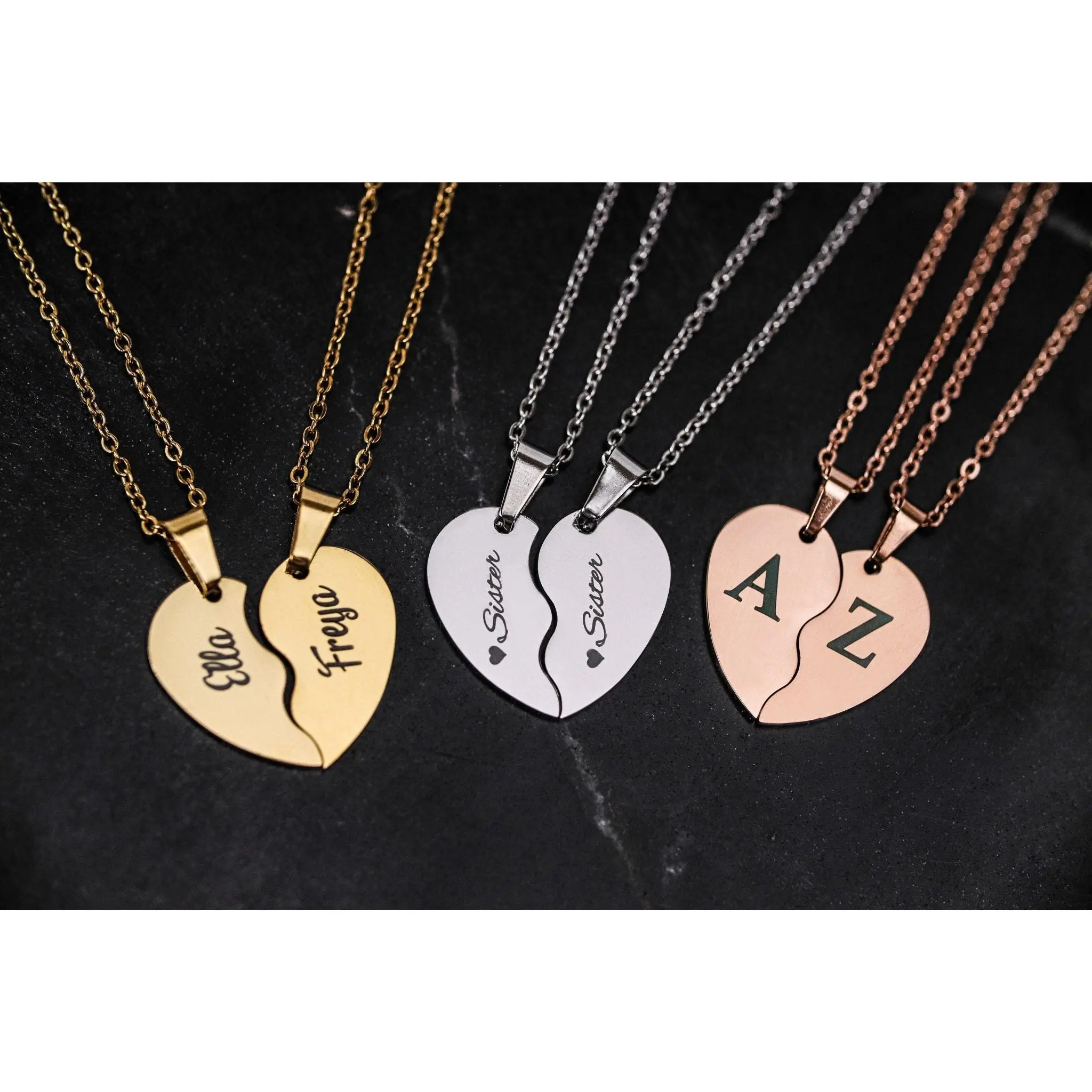 Custom couple Broken Heart Necklace - Rose Gold