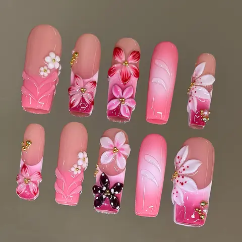 NailVesta ACAI BLOOM – 100% Handcrafted 3D Press-On Nails | Reusable, Long-Lasting, Salon-Quality black lace nail art nail art