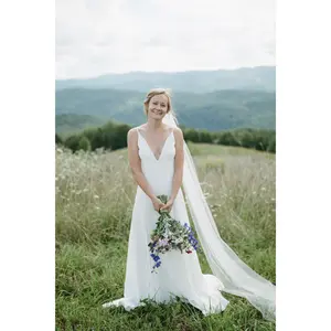 Chapel Length Wedding Veil, Simple Raw Edge Bridal Veil in White, Off White, Light Ivory