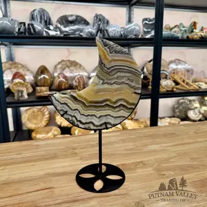 Zebra Calcite Moon on Stand