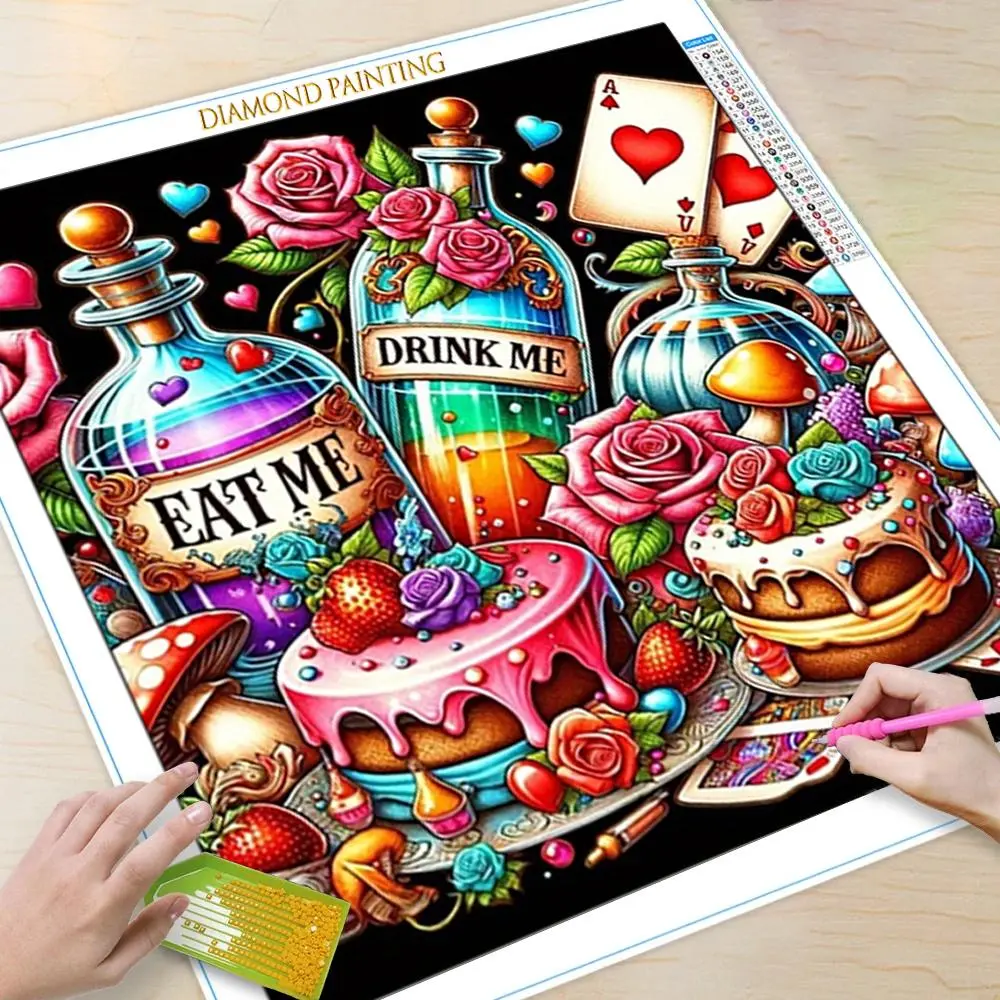 5d Diy Diamond Arts Colorful Painting Crafts Kit, 1 Set Cake & Wine & Flower Pattern Diamond Arts Colorful Painting Kit, Diy Handmade Decorative Art Picture, Diy Craft Supplies for Beginner, Mother's Day Gift, Gift for Mom, Diamond Art Tools, Handicraft
