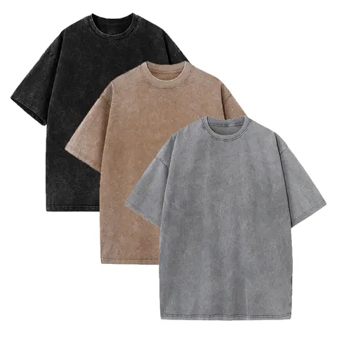 Men's Multi-Piece Vintage Oversized Heavyweight 100% Cotton Pure Cotton T-Shirts - Round Neck, Crew Neck, Breathable Acid Washed Loose Baggy Short Sleeve Tops for Gym, Streetwear, Daily Wear (Unisex Couple Matching Option)