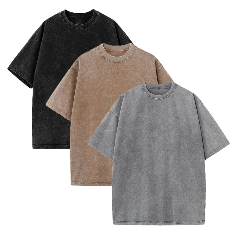 Men's Multi-Piece Vintage Oversized Heavyweight 100% Cotton Pure Cotton T-Shirts - Round Neck, Crew Neck, Breathable Acid Washed Loose Baggy Short Sleeve Tops for Gym, Streetwear, Daily Wear (Unisex Couple Matching Option)