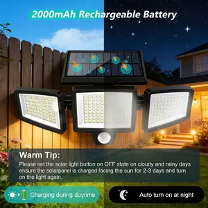 Solar Outdoor Security Lights 2500LM 210LED with Remote Control, 3-Heads Motion Sensor Flood Lights, 270° Wide Angle Lighting, IP65 Waterproof, 3 Lighting Modes Wall Lights for Yard Garage Patio Pathway