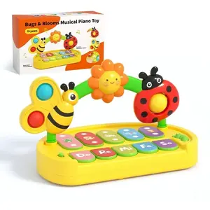 Musical Baby Piano Toy, Multifunctional Interactive Cute Insect Piano Keyboard, 4 Modes, Early Learning Educational Toy with Light Sound（Prepare the batteries yourself for use）