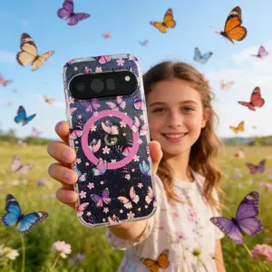 Case For Google Pixel 9 10 Pro XL 9A 10A Smartphone Cellphone Gradient Blue Magnetic IMD Casing Phone Case Glitter Butterfly Flower Clear Protective Shockproof Cover