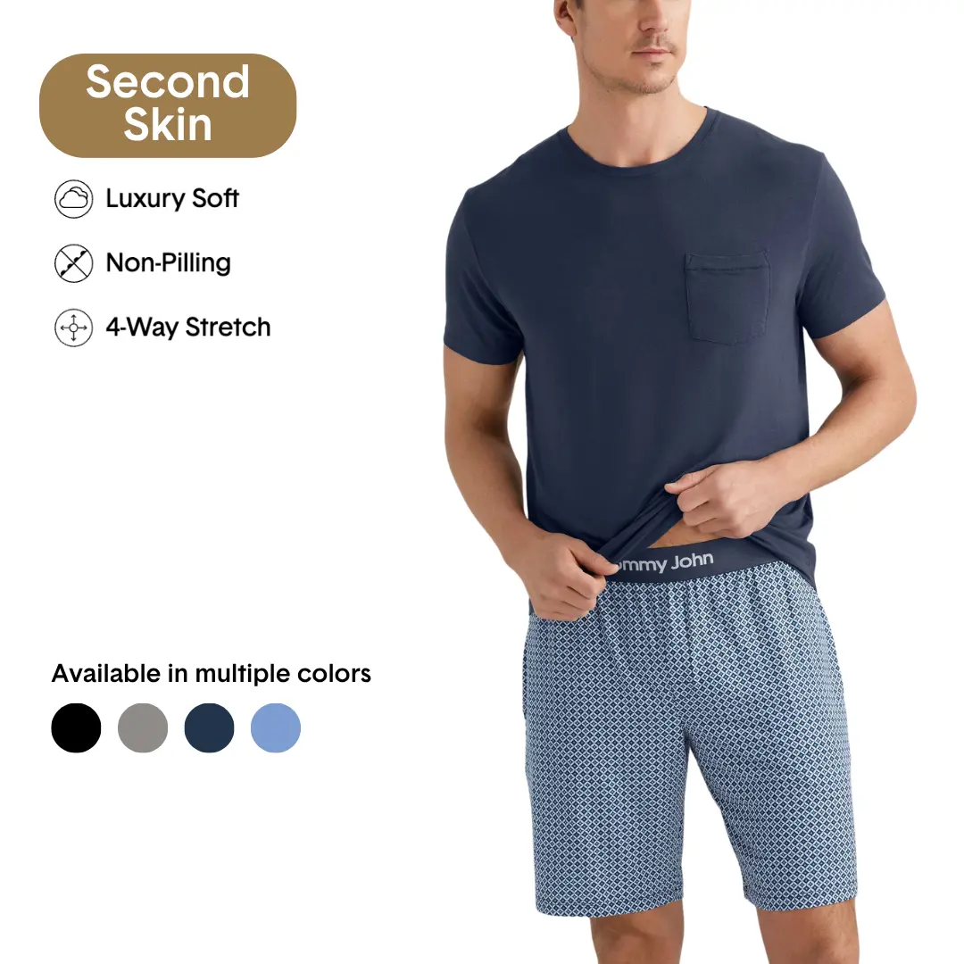 Tommy John Men's Second Skin Sleep Pocket Tee & Short Set | Luxury Soft LENZING Modal, 4-Way Stretch, Stay-Put Waistband Fabric Loungewear Menswear Pajama