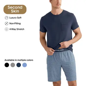 Tommy John Men's Second Skin Sleep Pocket Tee & Short Set | Luxury Soft LENZING Modal, 4-Way Stretch, Stay-Put Waistband